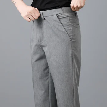 Lungime De Glezna Costum Pantaloni Barbati Cu Talie Elastica Formale De Afaceri De Moda Coreea De Rochie Pantaloni Pantaloni Pentru Primavara Subțiri Drepte Se Potrivesc