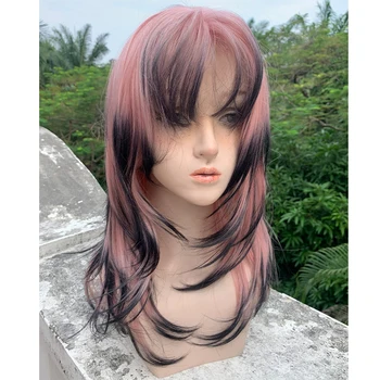 HOUYAN sintetic, Lung, Ondulat roz negru fata peruca Lolita cosplay fierbinte petrecere peruca