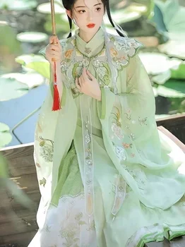 Stil Chinezesc Hanfu De Sex Feminin Dinastiei Ming Nor Umăr Stand Guler Cămașă Lungă Rochie Plisată Vechi Costum Zână Costum Elegant