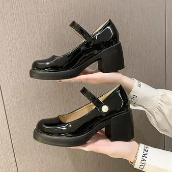 2023 Primăvara și Toamna Stil Stil la Modă de Culoare Solidă Rădăcină Pătrată Square Toe Superficial Gura Toc Înalt Pantofi Mary Jane