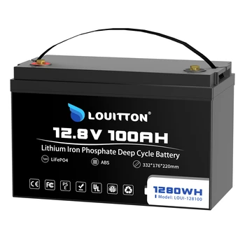 12V 100Ah LiFePO4 Bateria cu Litiu de Rezervă de Putere, 1280Wh Energie, 6000+ Deep Cicluri, Built-in 100A BMS, RV,Barci, Solar