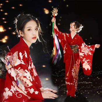 Noul Tradiționale Japoneze Yukata Kimono Cu Obi Femei Vintage Rochie de Seara Geisha Kimono Spectacol de teatru Costum de Cosplay de sex feminin 2024