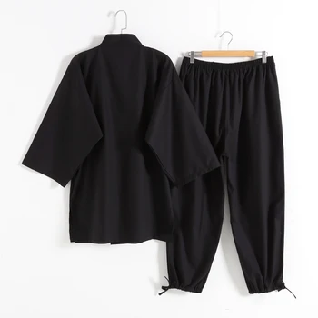 Kimono Pijamale Japoneză din Bumbac 100% Set 2 buc Yukata Samurai Bărbați Ninjya Călugăr Purta Chef de Gradinarit echipamente de Lucru Japonia Stil Jinbei