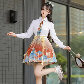 Hanfu Tradițională Chineză Rochie Costum Fusta Modificat Stil de Colegiu Studenți JK Cămașă Plisată Fusta de Primavara Toamna Femei, Haine