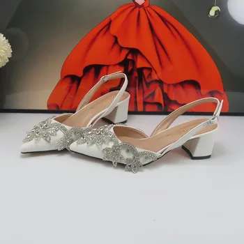2024 Vara Alb Toc Gros de Moda sandale de Vara Femei Partid Sandale de Mireasa pantofi de nunta de cristal Curea Glezna Doamnelor Pantofi