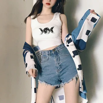 Luna rezervor de top cyber y2k grafic moda coreeană crop top pentru fete drăguț streetwear manga gotic crop top trunchiate