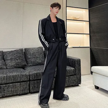 SYUHGFA Bărbați Purta Maneci Lungi Sacouri Largi de Cauzalitate 2024 Costum coreeană de Moda High Street Largă Picioare Pantaloni Două Bucăți Seturi
