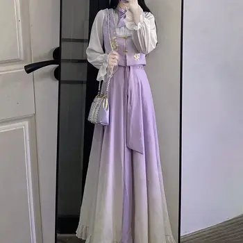 2024 china dinastiei ming femei hanfu de sex feminin original îmbunătățit stand guler camasa plisata fusta de zi cu zi violet retro hanfu set